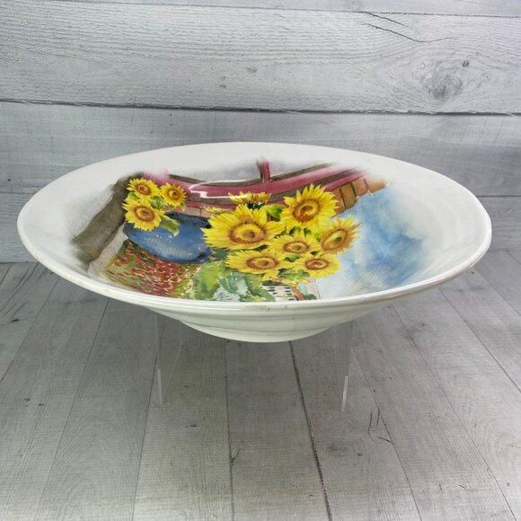 Ceramica Cuore CU415  Yellow Sunflowers Vase Landscape Italy 16" Serving Bowl - Picture 4 of 16